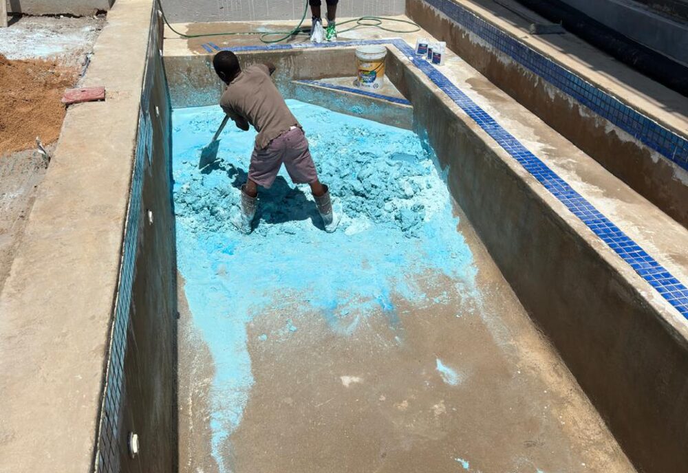 Swimming pool marbelite plastering during refurbishment